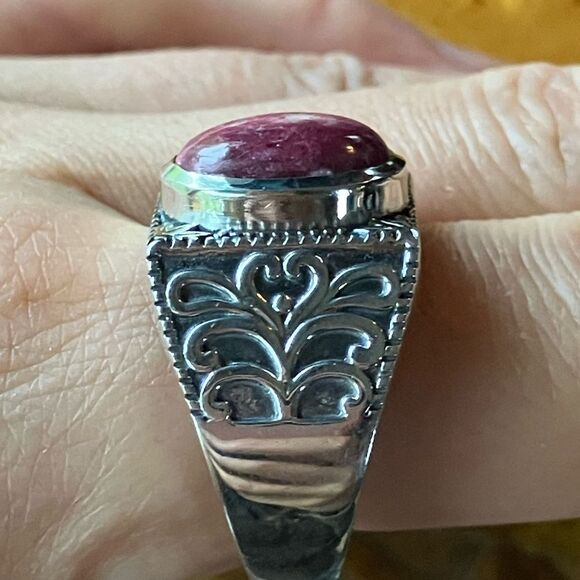 Norwegian Thulite Sterling Silver Men’s Ring Size 14 - Picture 2 of 8